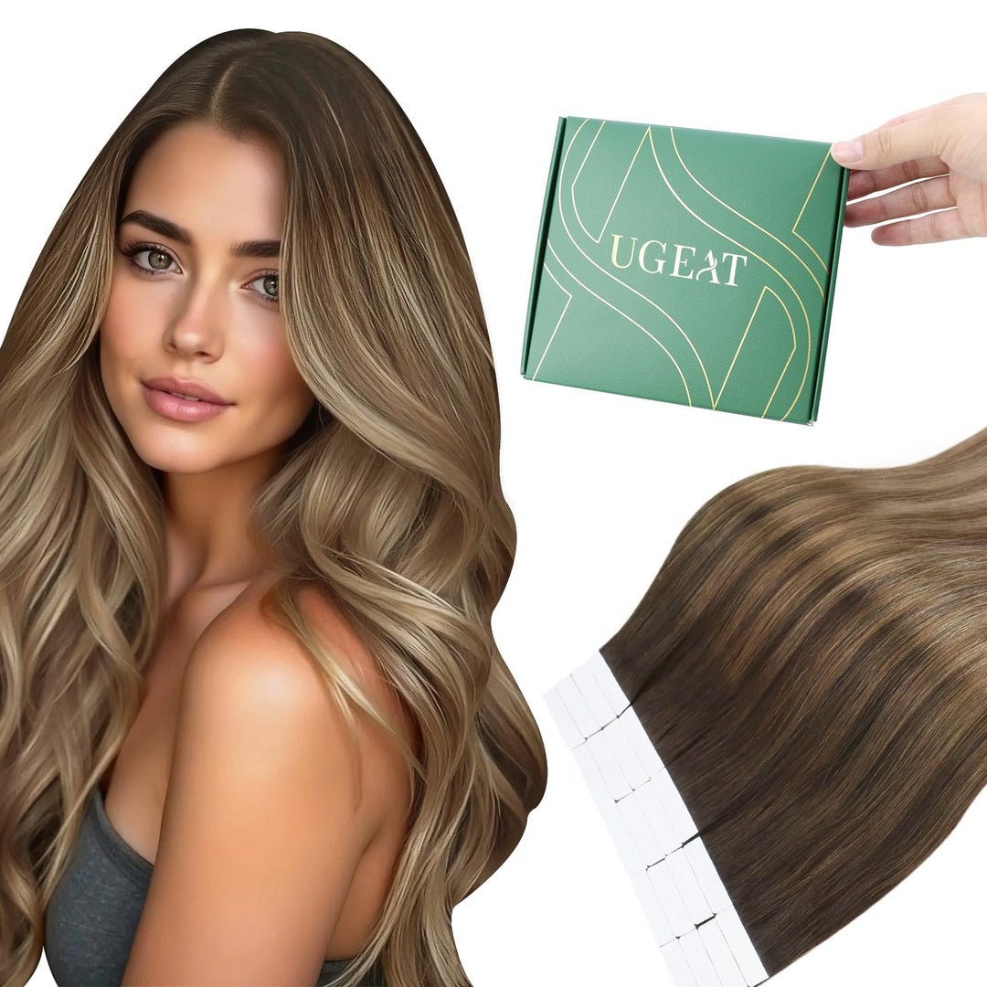 Ugeat Extensions Echthaar Tape Goldblond Balayage Remy Echthaar Extensions Tape Haarverlängerung Gla