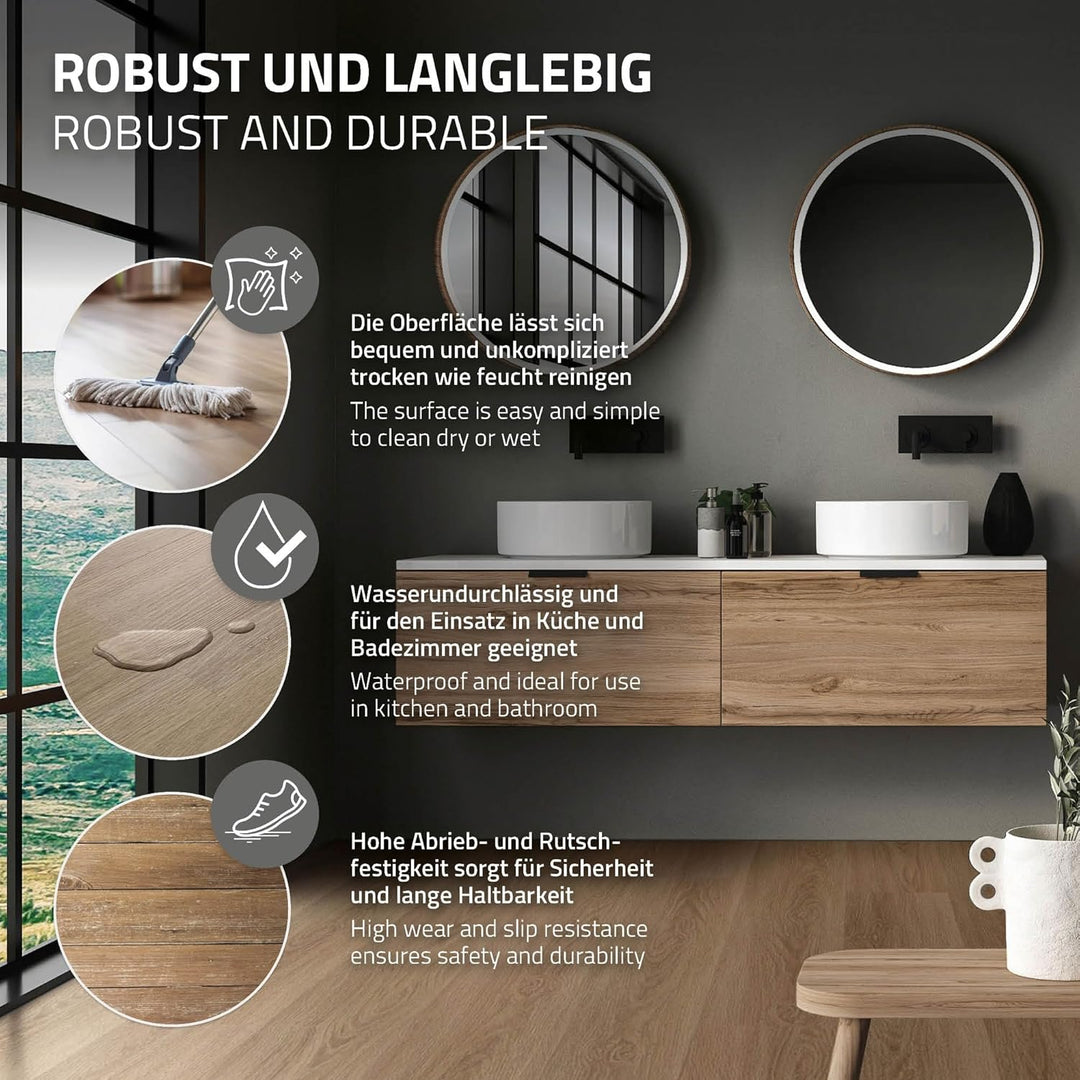 ML-Design Deluxe PVC Bodenbelag, Click Vinyl-Dielen, Vinylboden, 122 cm x 18 cm x 4,2 mm, Dicke 4,2