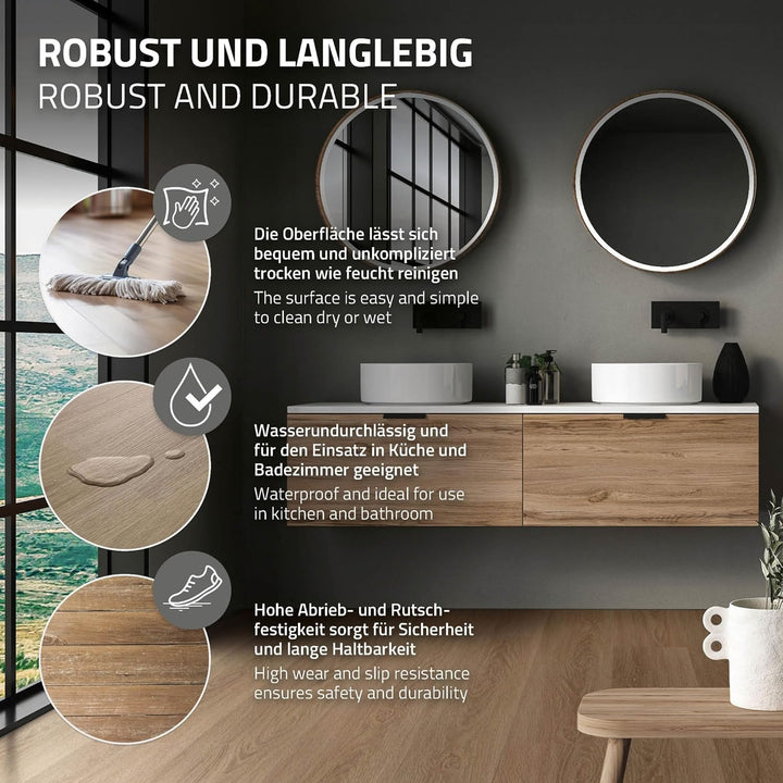 ML-Design Deluxe PVC Bodenbelag, Click Vinyl-Dielen, Vinylboden, 122 cm x 18 cm x 4,2 mm, Dicke 4,2