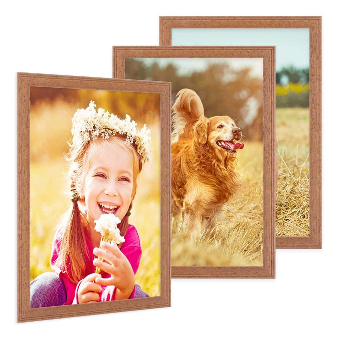 PHOTOLINI Bilderrahmen A4 21x30 cm Holz Eiche-Optik Landhaus-Stil, 3er Set Holz-Rahmen, Made in Germ