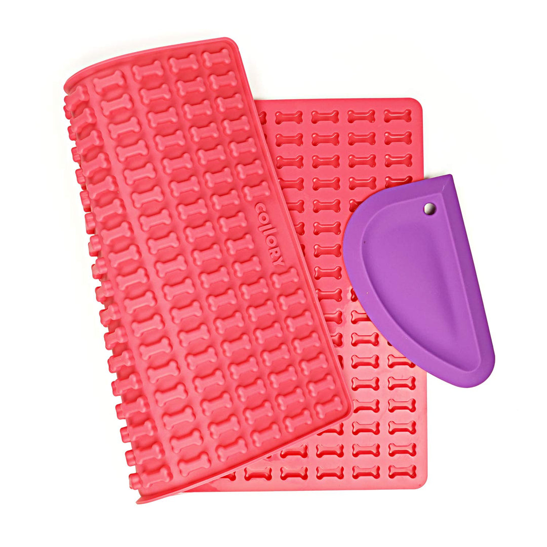 Collory Mini Knochen (2cm) Silikon Backform und Teigschaber Set, Backmatte für Hundekekse und Lecker