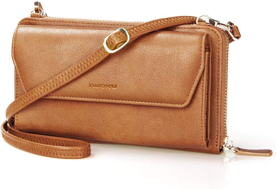 nuoku Geldbörse Damen, Portemonnaie PU Leder RFID Schutz Grosse Kapazität Brown, Brown