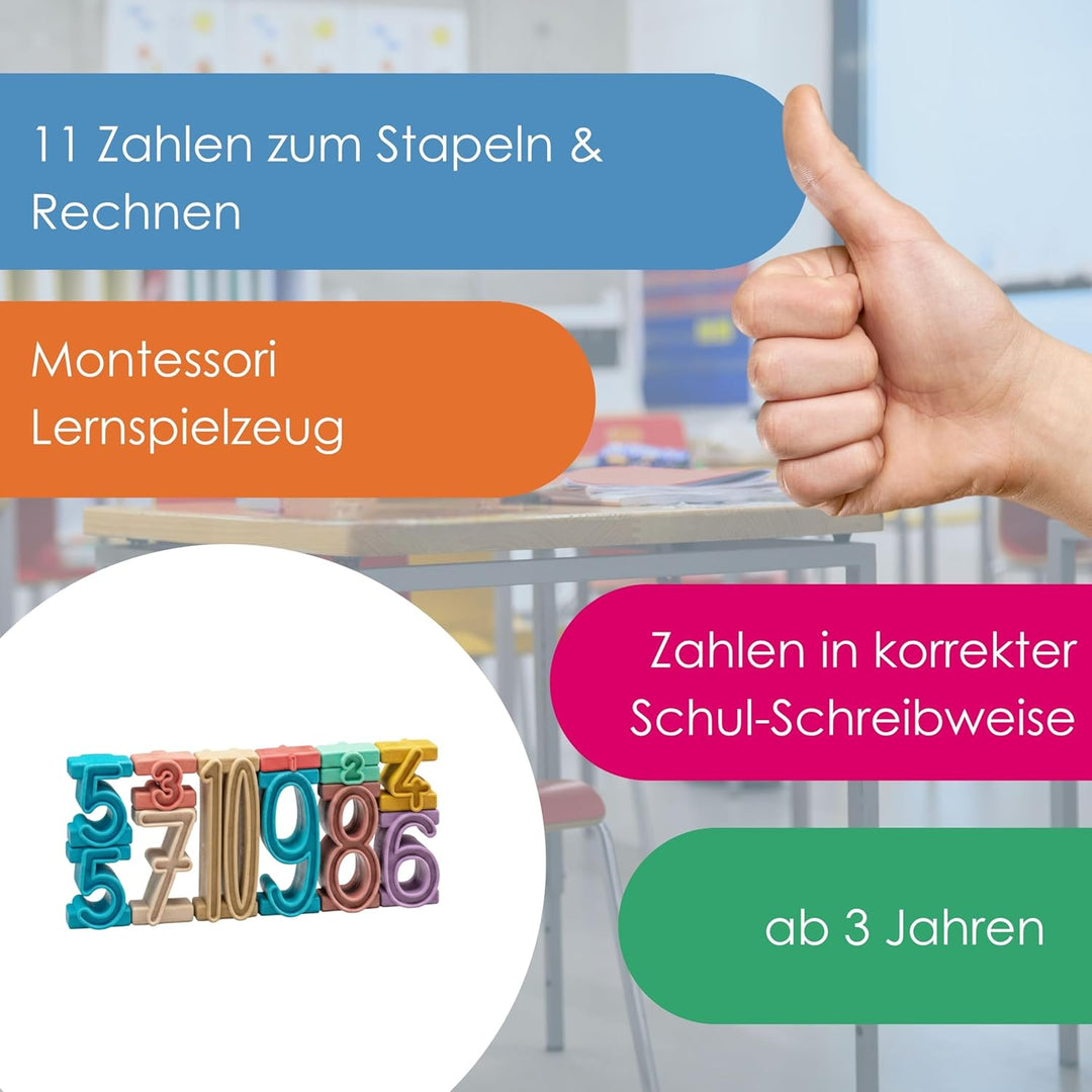 WISSNER® RE-Wood Montessori Stapelzahlen (11 Stück) – Lernspielzeug 11 Teile, 11 Teile