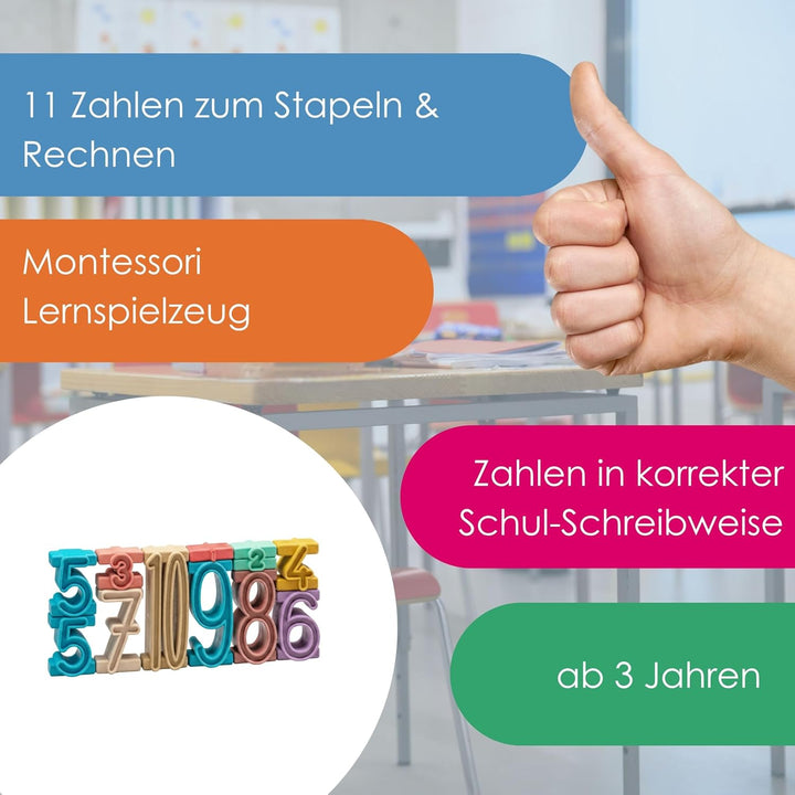 WISSNER® RE-Wood Montessori Stapelzahlen (11 Stück) – Lernspielzeug 11 Teile, 11 Teile