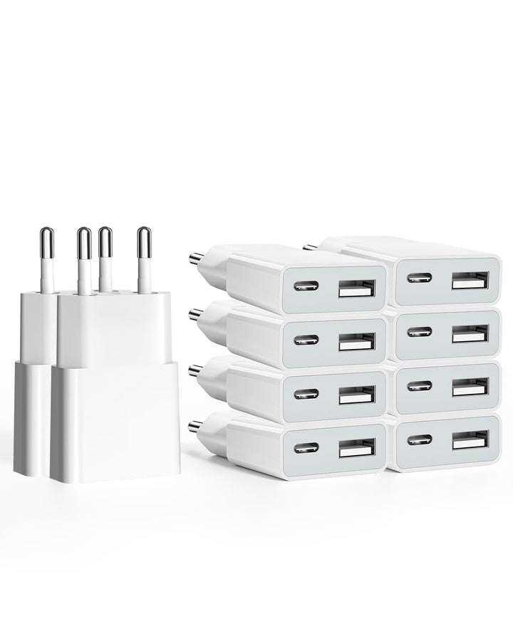 USB Ladegerät 5W Slim Ladestecker Netzteil 5V 1A 2Port USB C+ USB A Netzstecker Adapter, Steckdosena