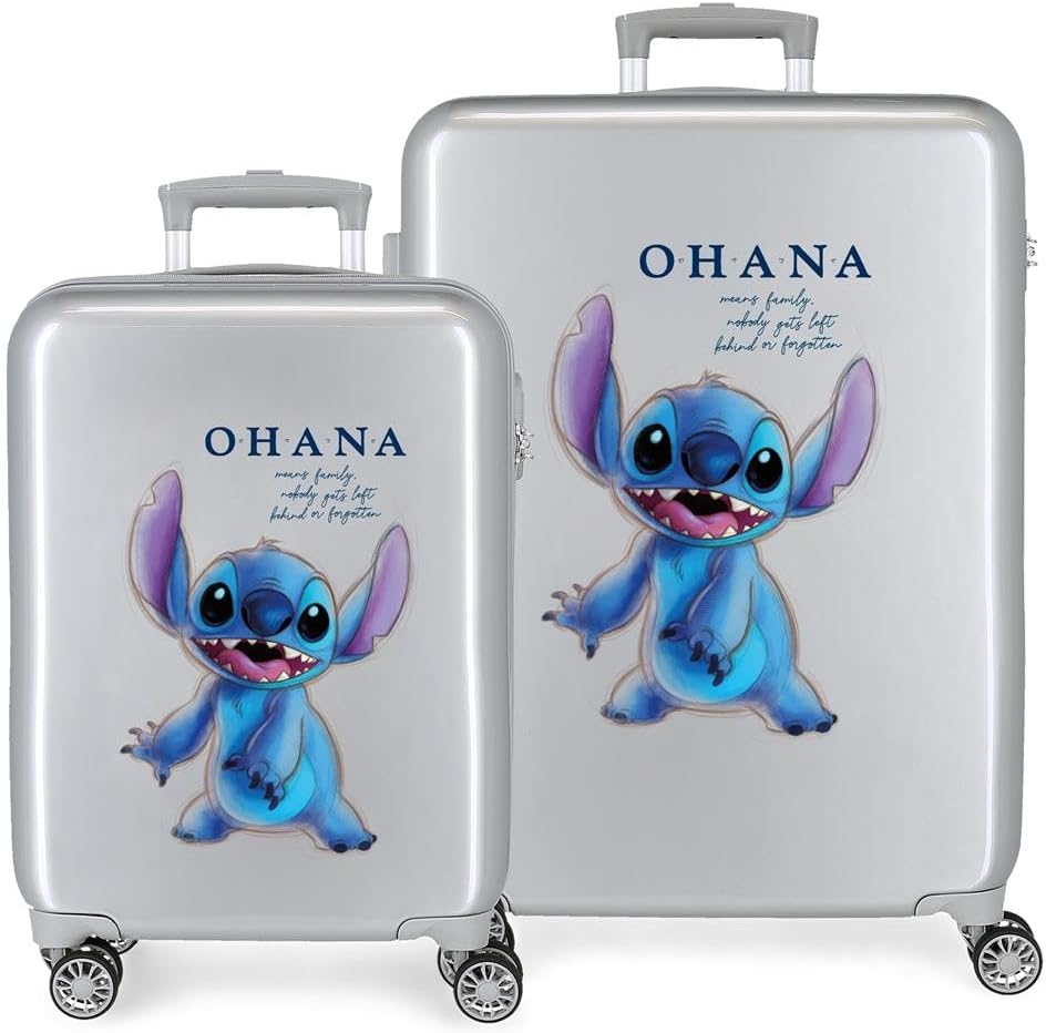 Disney 100 Stitch Kofferset, Grau, 55/70 cm, starres ABS, integrierter TSA-Verschluss, 81 l, 6 kg, 4