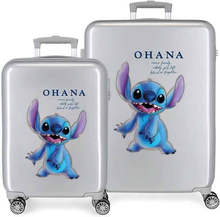 Disney 100 Stitch Kofferset, Grau, 55/70 cm, starres ABS, integrierter TSA-Verschluss, 81 l, 6 kg, 4