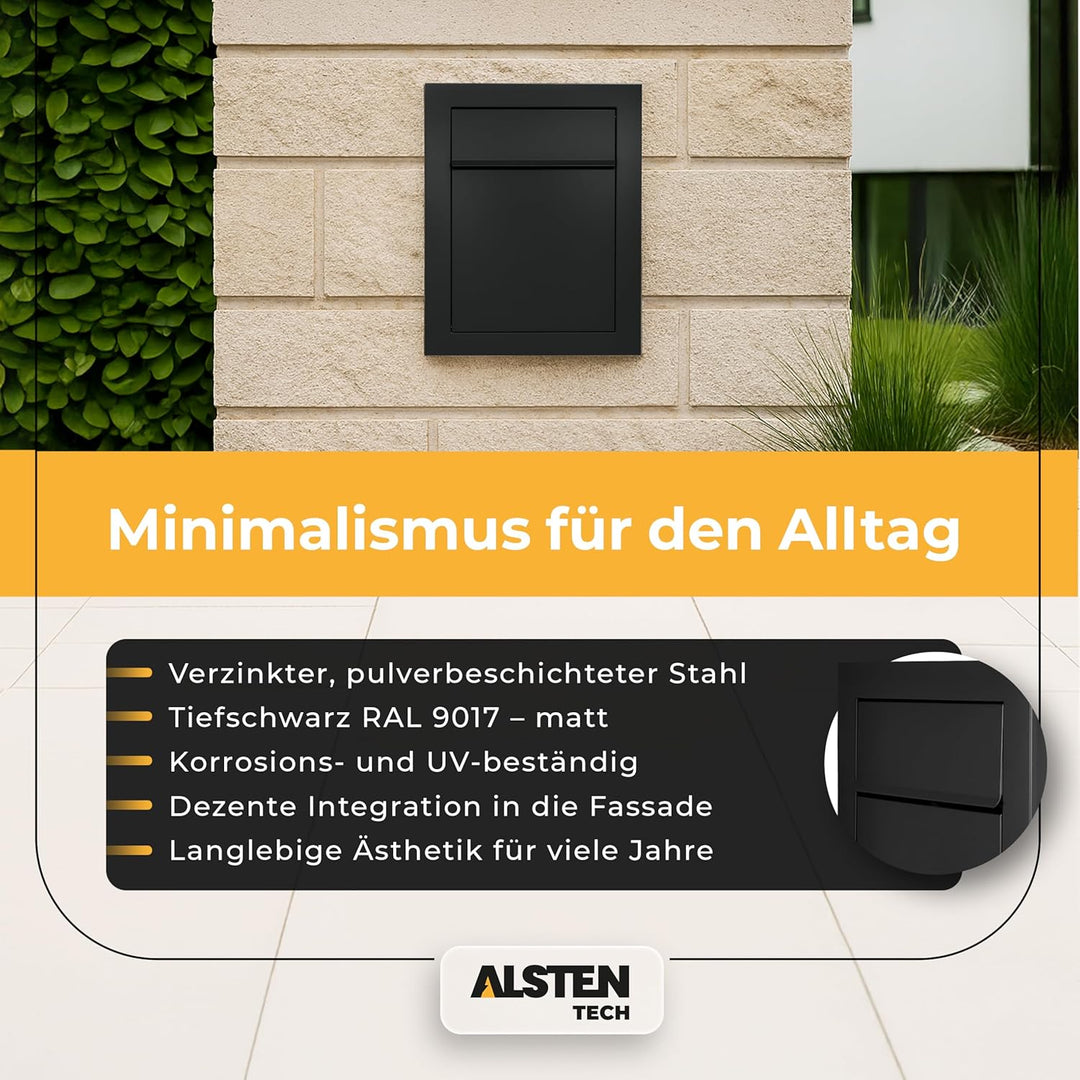 Unterputz Briefkasten RAL9017 Schwarz Einbaubriefkasten flächenbündig verzinkter Stahl pulverbeschic