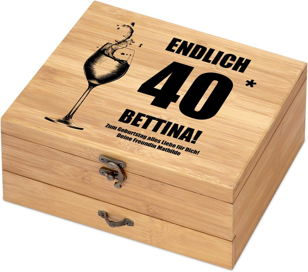 Maverton Weinöffner-Set personalisiert Weinset Sommelier Set - Geschenkbox Holzbox + 8er Weinzubehör