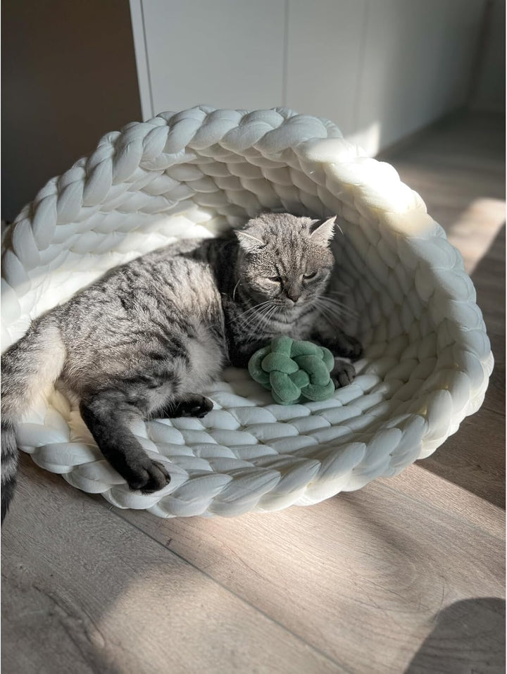 Aumüller Katzenkorb und Fensterbankliege Grobstrick - Schlafplatz für Katzen, Beige