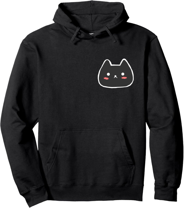 Black Kitty Cat Face Graphic Pullover Hoodie