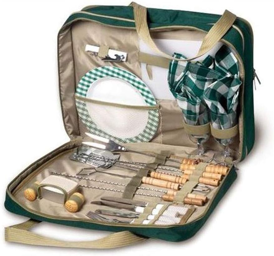 Picknicktasche mit praktischem Zubehör zum Grillen, Snacken und Lunchen, Metallgrill mit Geschirr u.