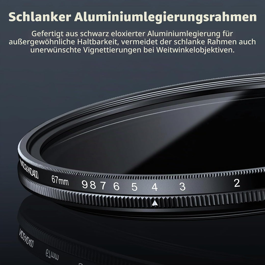 NEEWER BASICS 67mm variabler ND Filter, ND2-400 1-9 Stops Lichtreduzierung, drehbarer variabler Grau