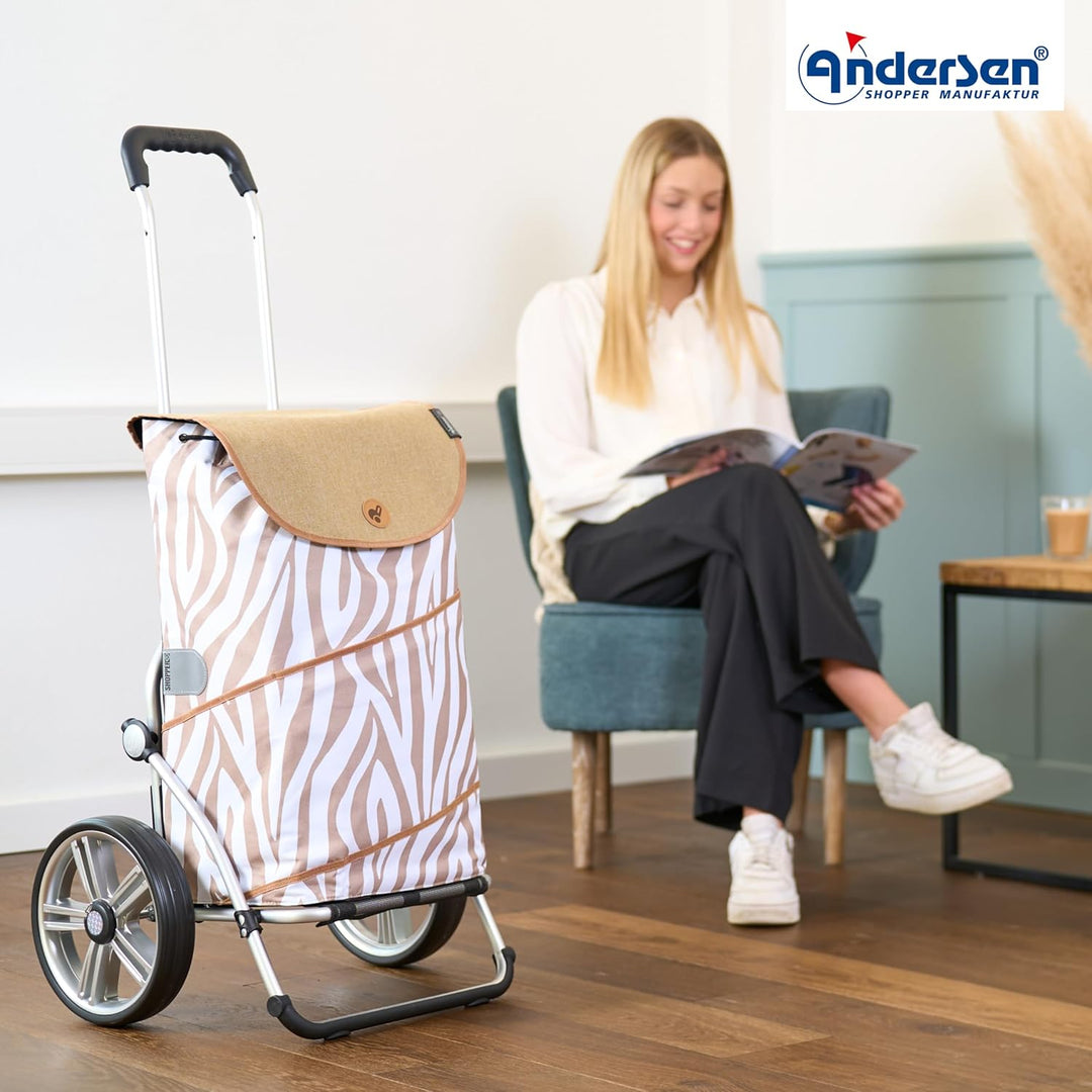 ANDERSEN Einkaufstrolley - Royal Shopper Tyra Zebra 46 L Einkaufsroller, hohe Qualität, modisch, Alu