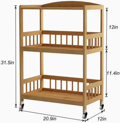 soges Küchenwagen Servierwagen Aufbewahrungswagen Rackwagen aus Bambus mit Rollen,KS-ZC-05 2 Tiers,