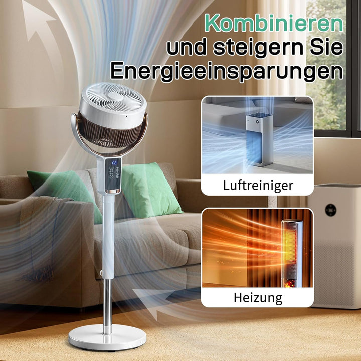LEADZM Standventilator mit Luftzirkulation, Bodenventilator 80° Horizontale Oszillation, Fernbedienu