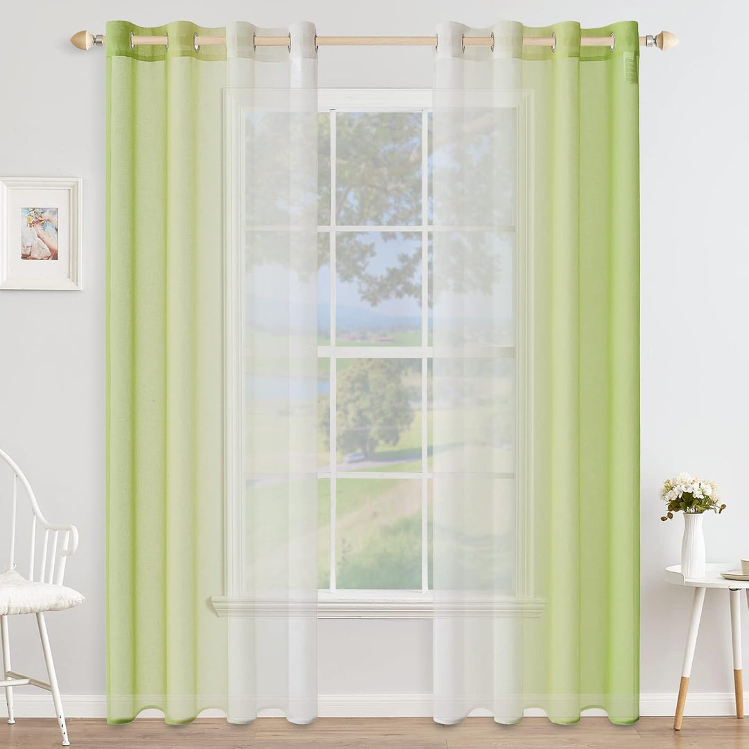 MIULEE Set of 2 Voile Curtains, Two-Tone Curtain with Eyelets, Transparent Curtain, Eyelet Curtain,