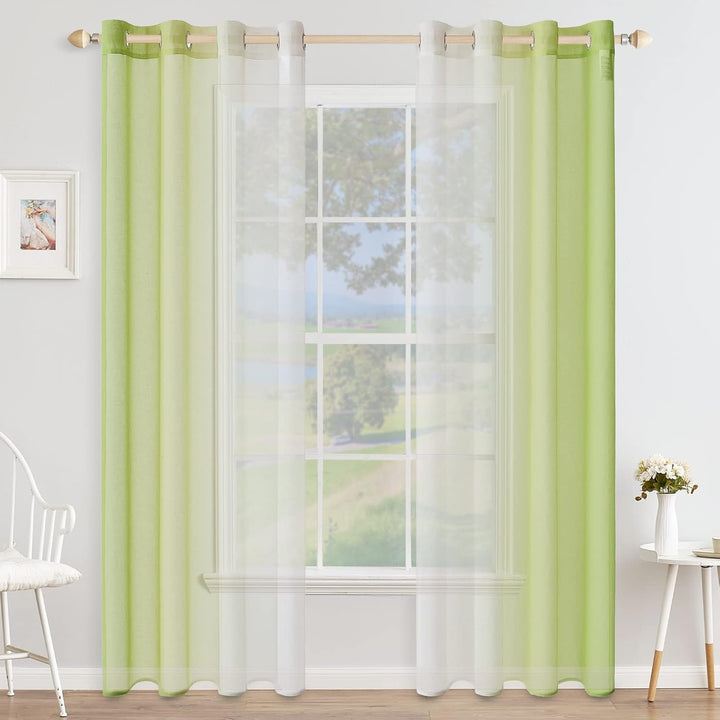 MIULEE Set of 2 Voile Curtains, Two-Tone Curtain with Eyelets, Transparent Curtain, Eyelet Curtain,