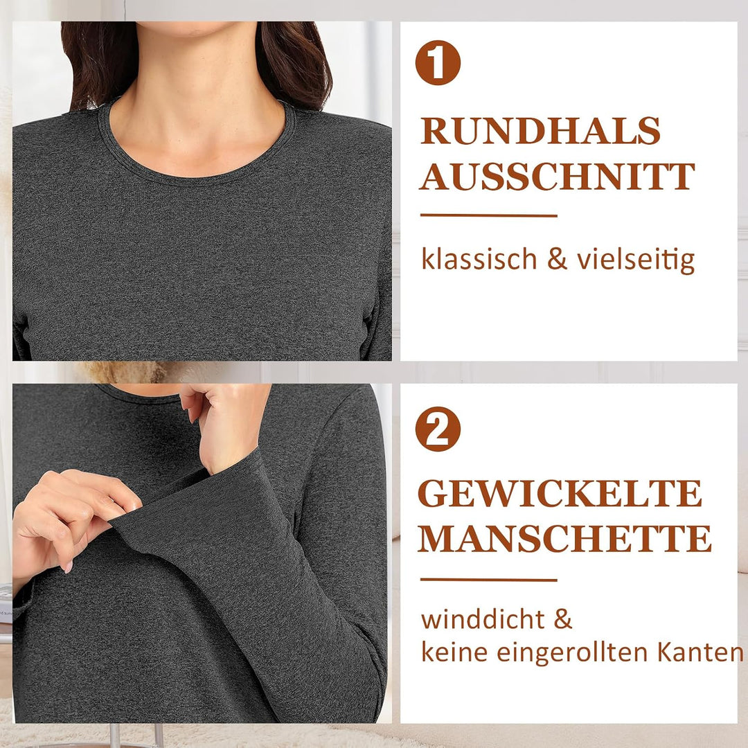 Damen Thermo Unterwäsche für Winter Atmungsaktiv Flexibel, XS Dunkelgrau