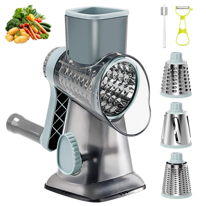 Cheese Grater, Käsereibe mit Kurbel, Trommelreibe, Gemüsehobel Reibe mit 3 Trommelklingen, manuell r