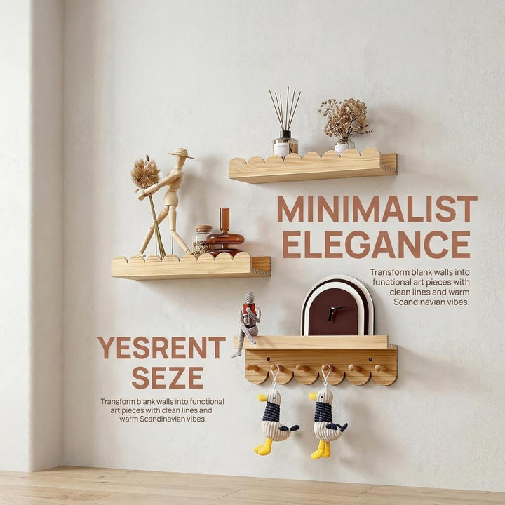 Wandregal Kinderzimmer 3er-Set Massivholz, Montessori Schwebregal 40cm mit sanften Rundungen, Bücher