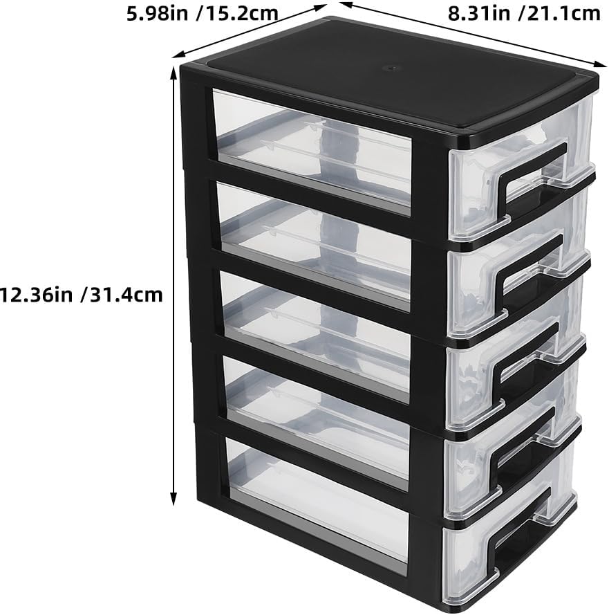 YARNOW Schubladenbox Schubladencontainer Organizer schwarz 5 Schubladen Kunststoff Aufbewahrungsbehä
