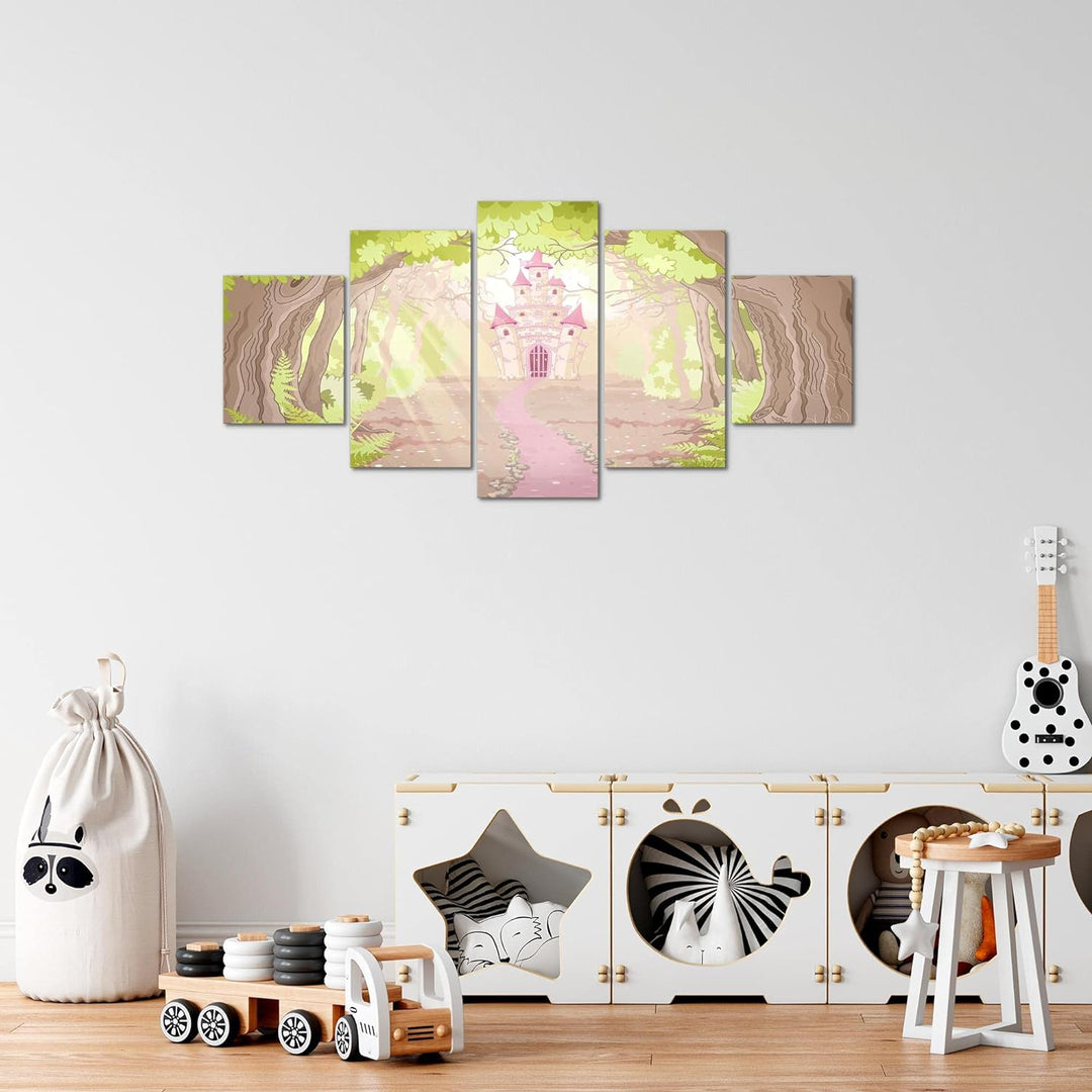 Runa Art Wandbilder Kinderzimmer Schloss 5 Teilig Bild auf Vlies Leinwand Deko Babyzimmer Spielzimme