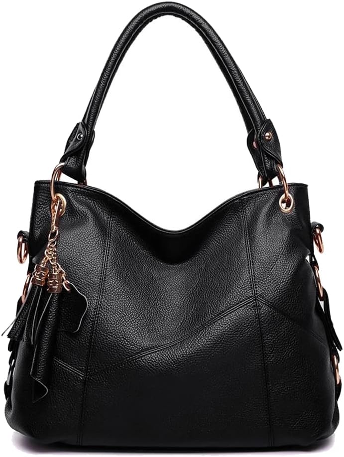 Kris Anna Hobo Quaste Damen Schultertaschen Handtasche Schwarz, Schwarz