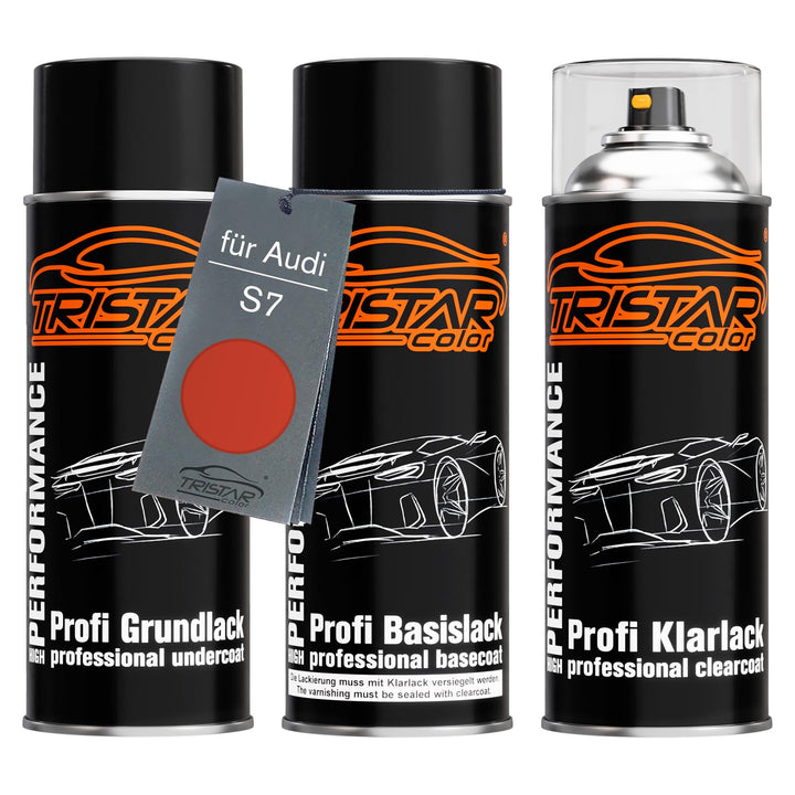 Autolack Spraydosen Set für Audi S7 Naranja Tropic Grundlack Basislack Klarlack Sprühdose 400ml