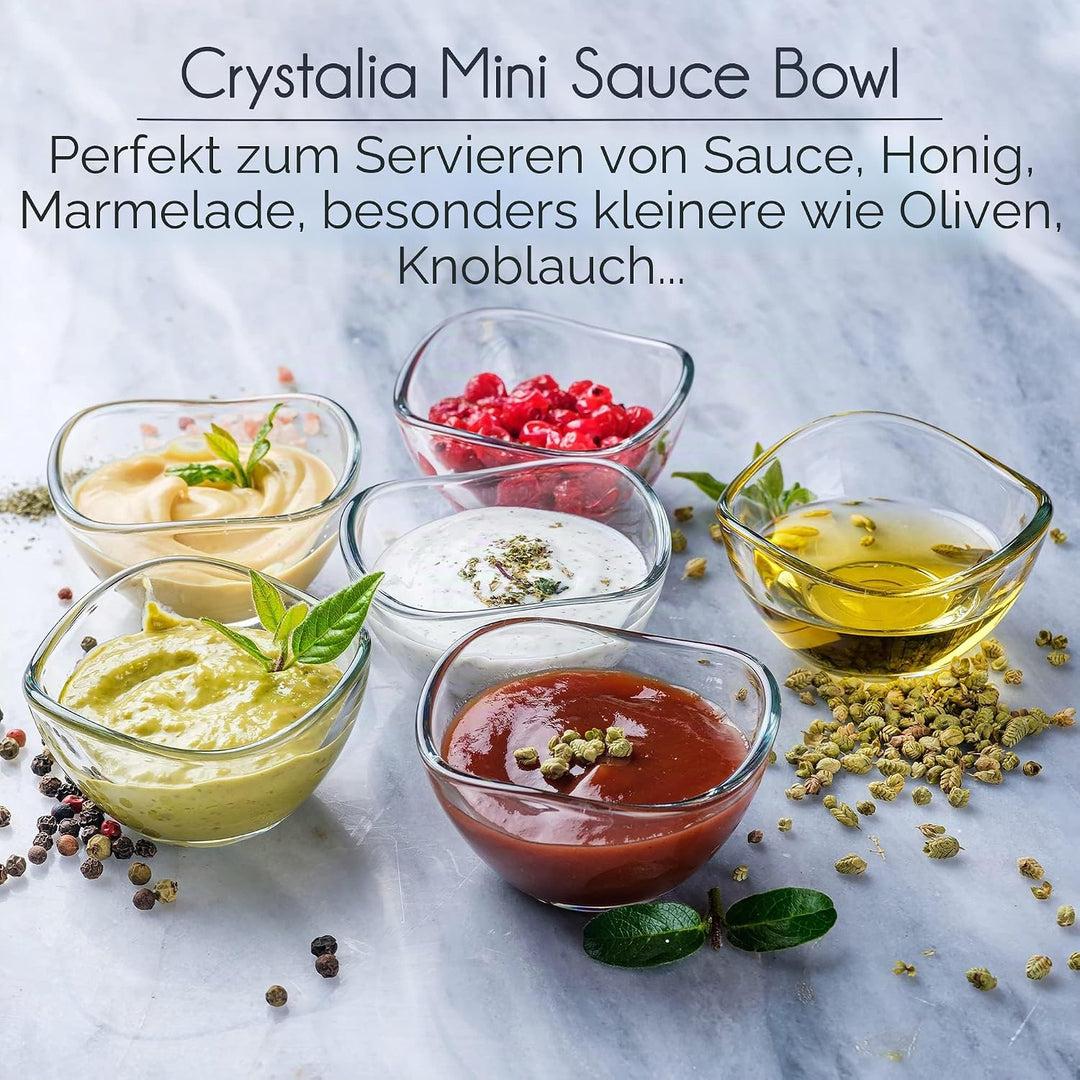 CRYSTALIA Mini Glas Dipschale 6'er Set, 66ml, 100% BLEI FREI Kleine Marmeladenschale, Servierschalen