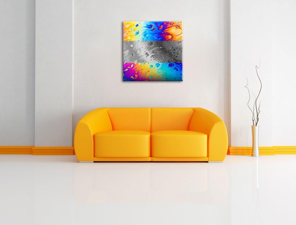 Pixxprint Bunte Ölspritzer auf Glas schwarz/weiss als Leinwandbild Quadratisch/Grösse: 70x70 / Wandb