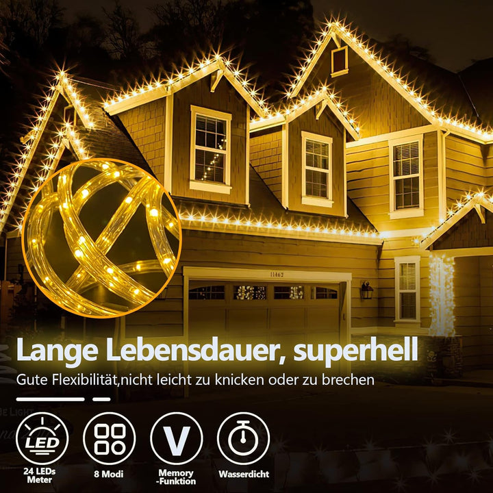Gimisgu Lichterschlauch Aussen 20m Led Schlauch Warmweiss 480 Led Lichtschlauch mit Timing Controlle