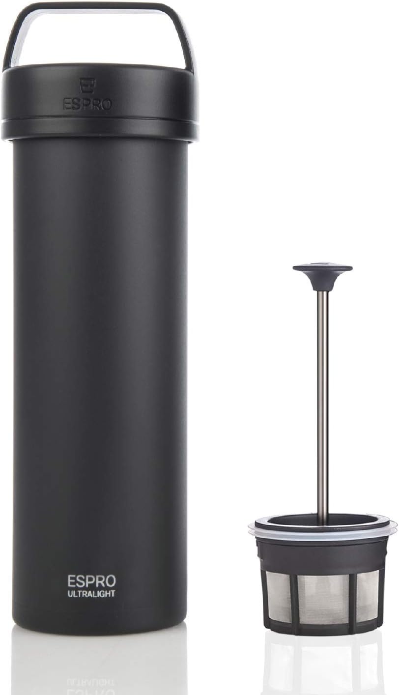 ESPRO Reise French Press Ultralight, Mini Coffee Maker mit Thermo-Funktion, 475ml, schwarz Schwarz K