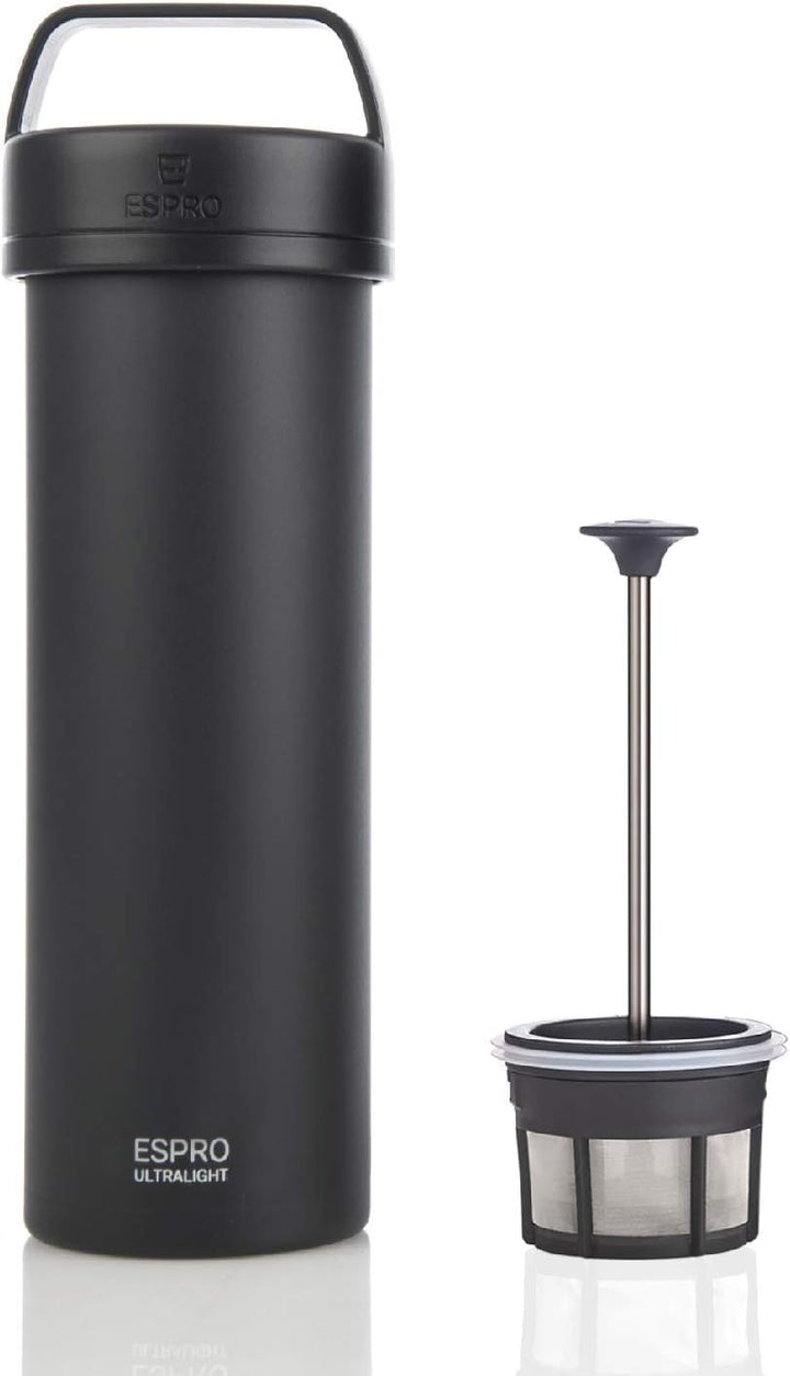 ESPRO Reise French Press Ultralight, Mini Coffee Maker mit Thermo-Funktion, 475ml, schwarz Schwarz K