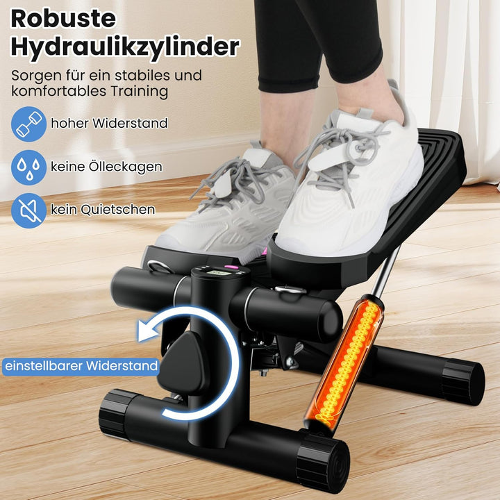 GYMAX Mini Stepper für Zuhause, Up-Down Stepper mit Power Ropes, LCD-Monitor & 5-stufige höhenverste