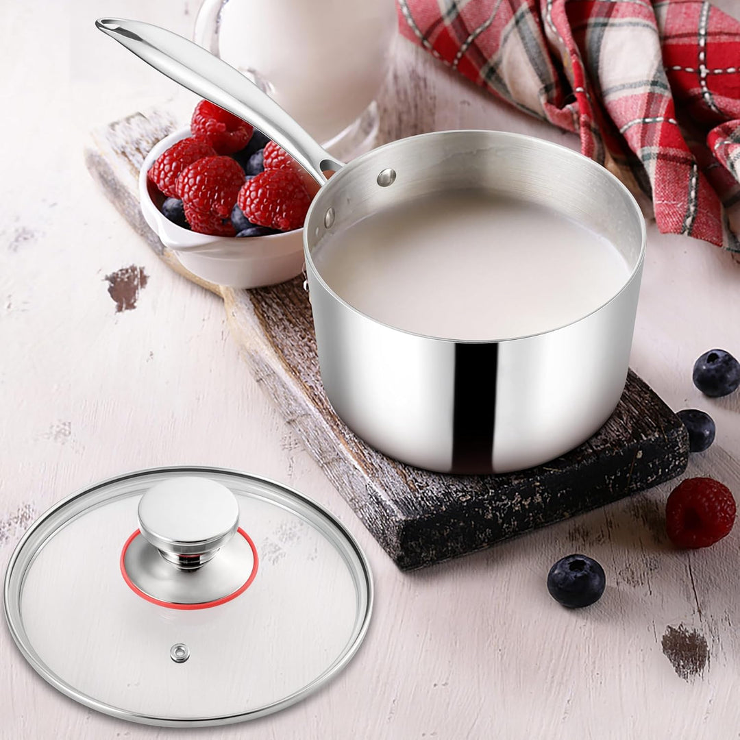 Herogo Stielkasserolle, 18/10 Edelstahl Milchtopf mit Deckel 1 L, 14 cm Saucenpfanne Kochtopf mit La