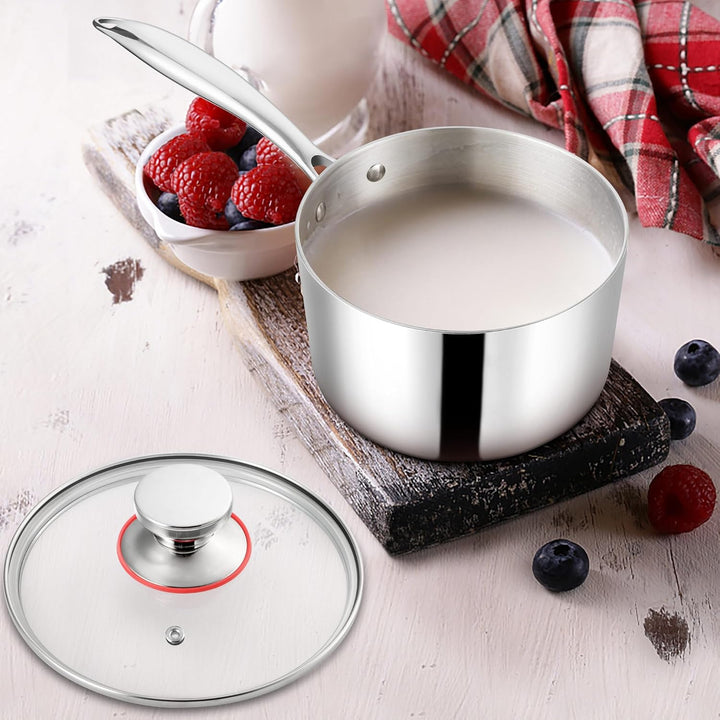 Herogo Stielkasserolle, 18/10 Edelstahl Milchtopf mit Deckel 1 L, 14 cm Saucenpfanne Kochtopf mit La