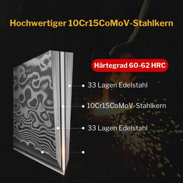 Hochwertiges Kochmesser aus VG10 Damaststahl - Professionelles Damast-Messer Mit Bergahorn-Griff 21
