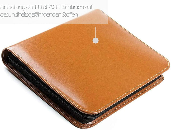 DELMON VARONE - Personalisierbare Ringbuch Schreibmappe DIN A5 aus Cambridge Top Grain Leder braun,