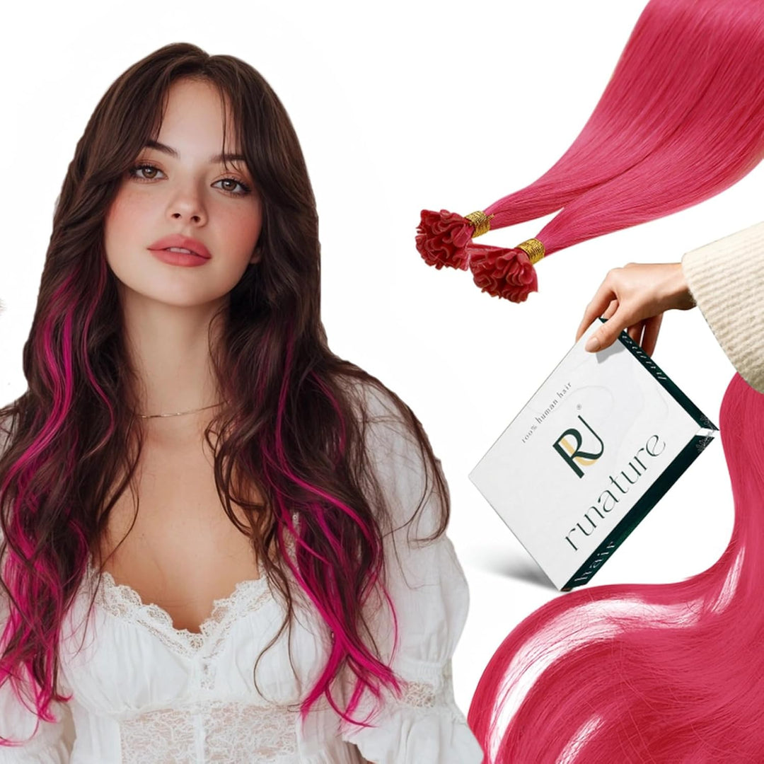 RUNATURE Rosa Haarverlängerungen Extensions Echthaar Bonding U Tip 40cm Rosa Haarverlängerungen Echt