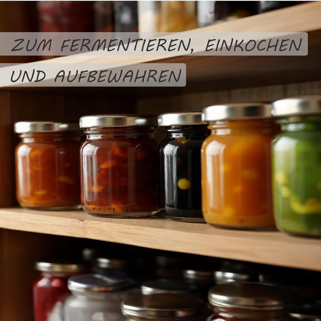 gouveo 48er Set Einmachgläser 40 ml Mini mit Schraub-Deckel silberfarben - Mini Vorratsgläser mit Dr