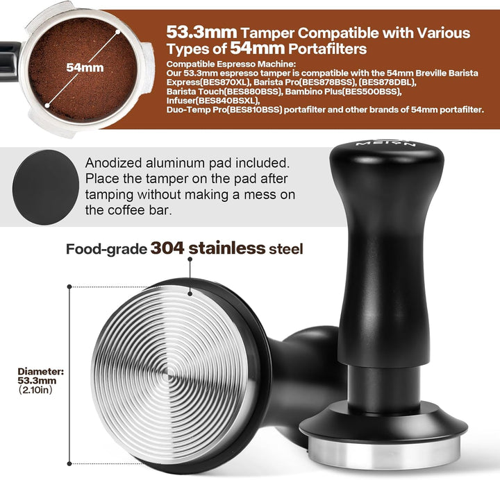 MEION Espresso Tamper 53.3mm, Kaffee Tamper, auf 30 lbs Anpressdruck kalibiriert, Dual Federbelastet