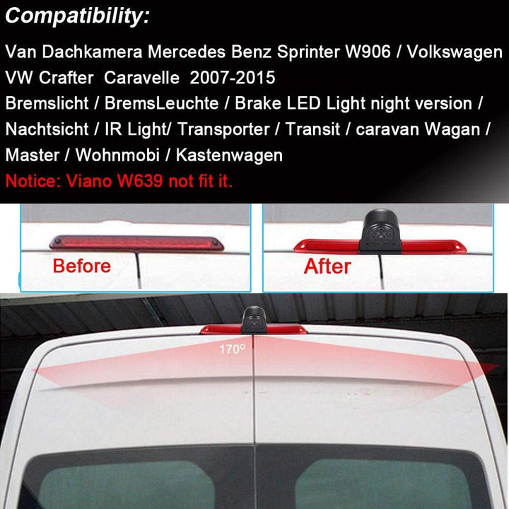 Rückfahrkamera Transporter + 7 Zoll TFT LCD Bildschirm Auto Monitor, Bremsleuchte Auto Dach Rückfahr