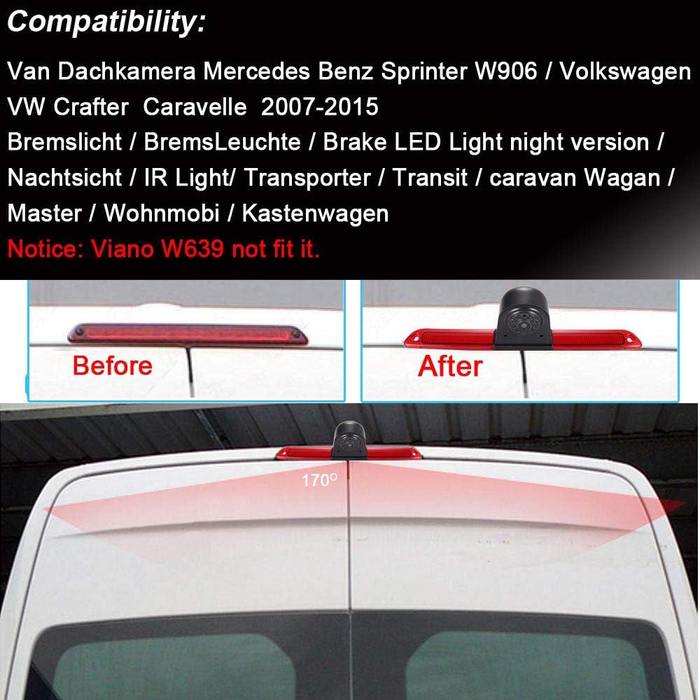 HD Bremsleuchte Rückfahrkamera Set mit Rückspiegel Monitor, Van wasserdichte Nachtsicht Auto Rückfah