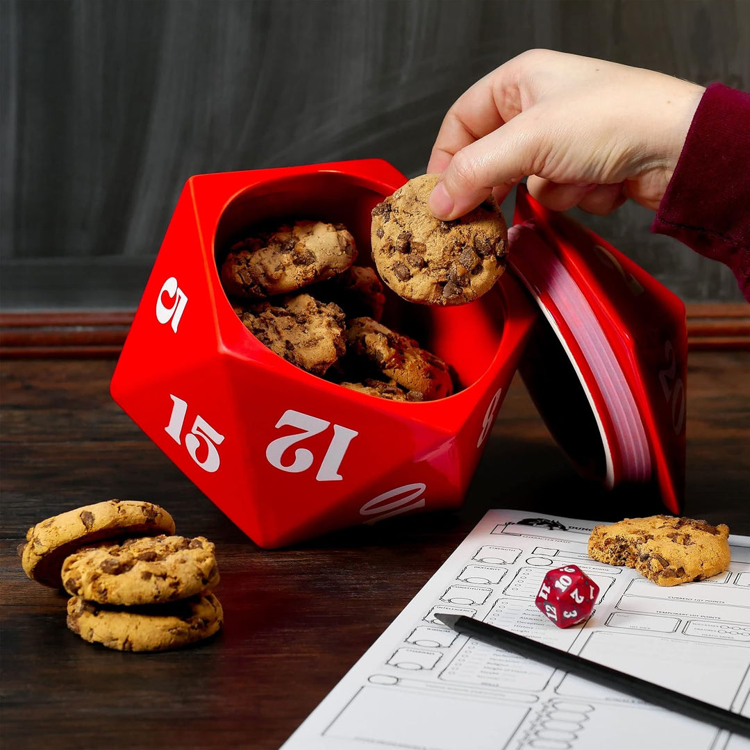 Elbenwald D20 Würfel Keksdose für Pen & Paper Fans Keramik rot