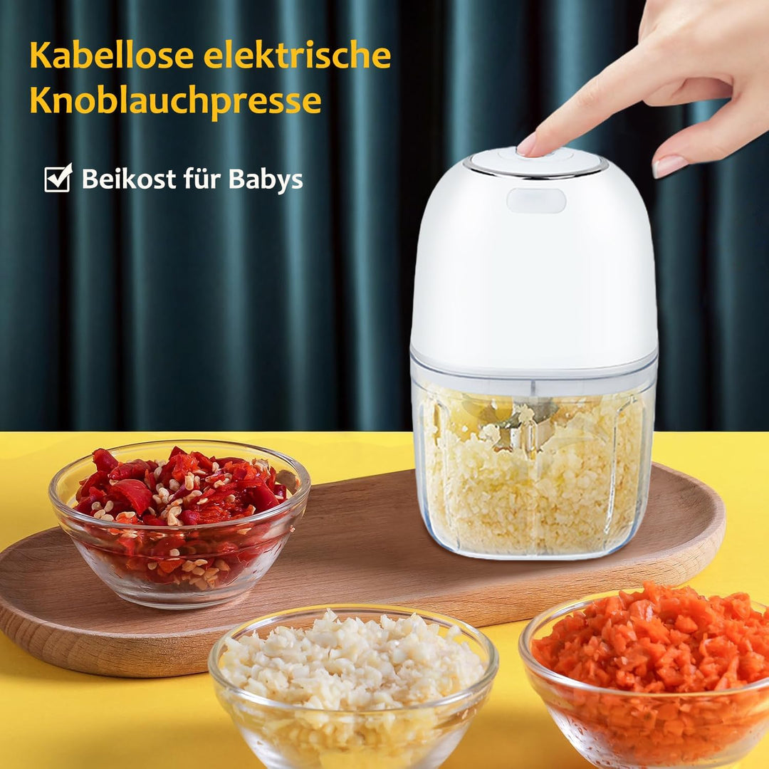 Elektrisch Zerkleinerer Küche Akku wiederaufladbar, 250ML Mini Knoblauchhacker Gemüsezerkleinerer El