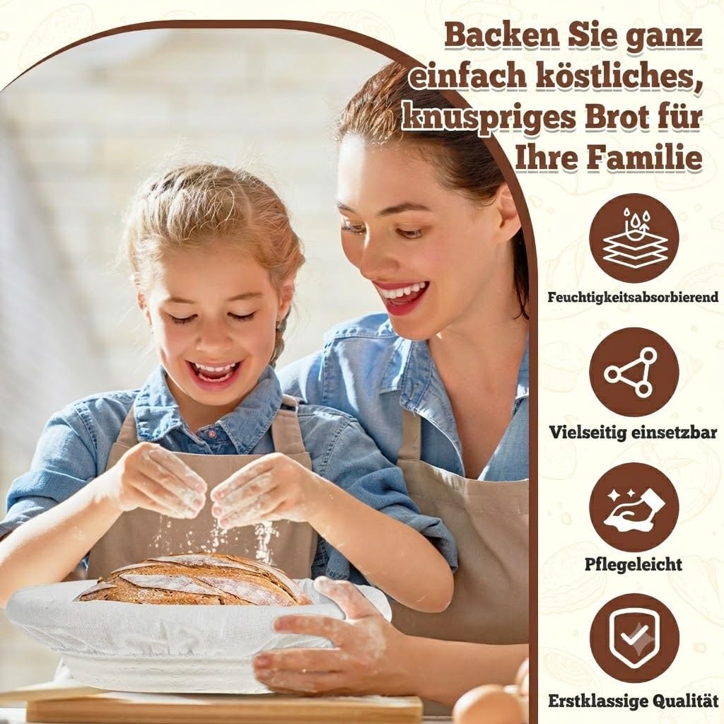 2er-Set Brotgärkörbe ovale 27cm Brotkorb zum Backen | Antihaftbeschichtete Sauerteig-Gärkörbe mit De