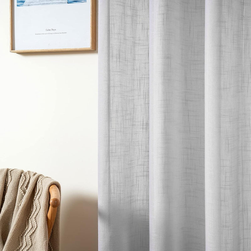 MIULEE 2er Set Voile Vorhang Sheer Leinenvorhang mit Ösen Transparente Leinen Optik Gardine Ösenscha