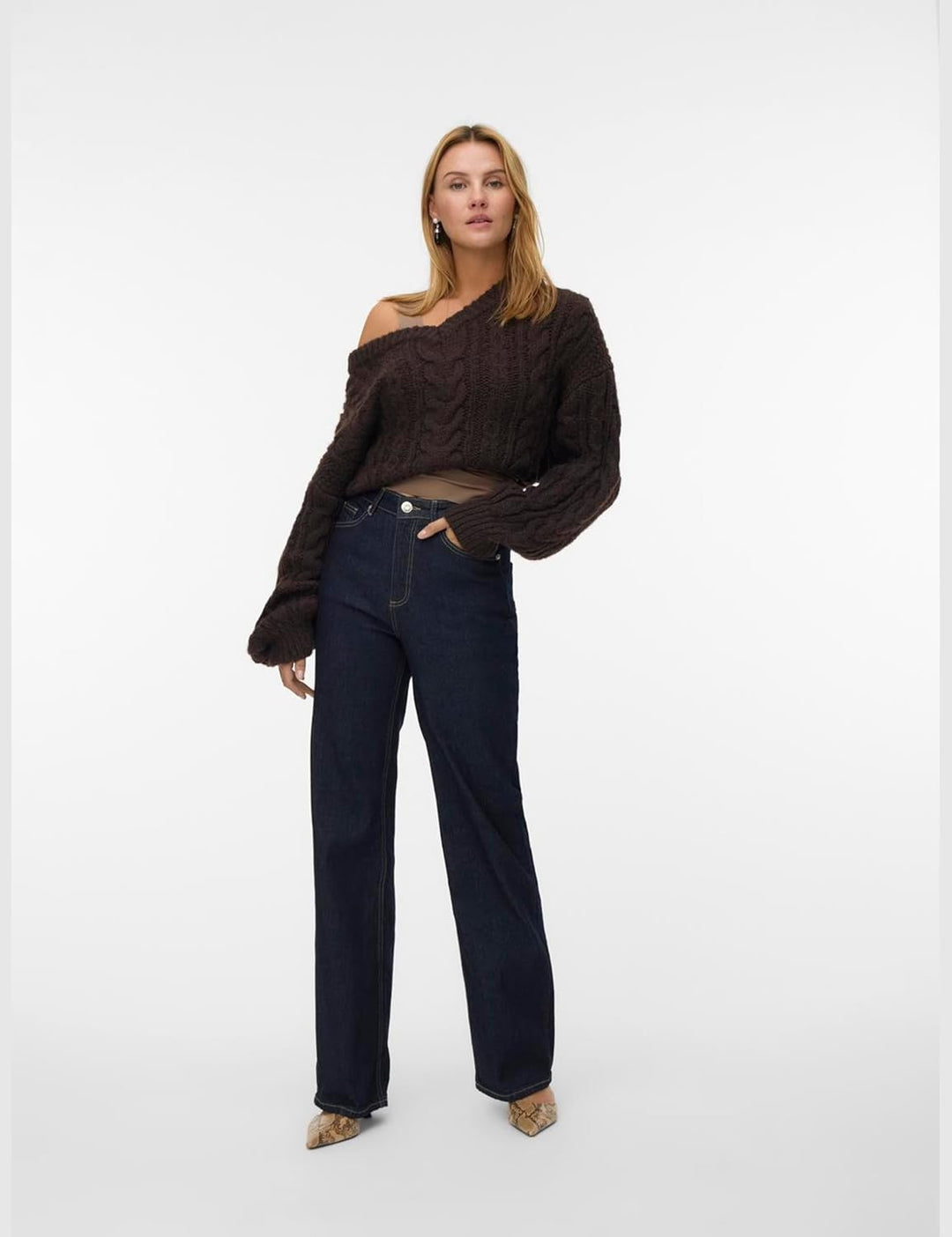 Vero Moda Female Weit geschnitten VMTESSA Hohe Taille Weiter Beinschnitt Jeans 25W / 30L Dark Blue D