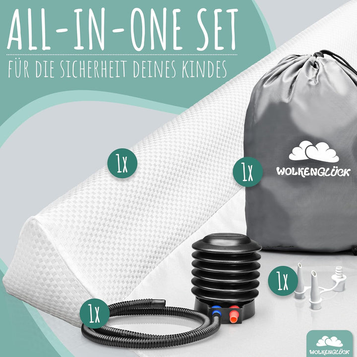 WOLKENGLÜCK® Aufblasbarer Rausfallschutz Bett [150 cm] - Bettkantenschutz für Babys & Kinder - geeig